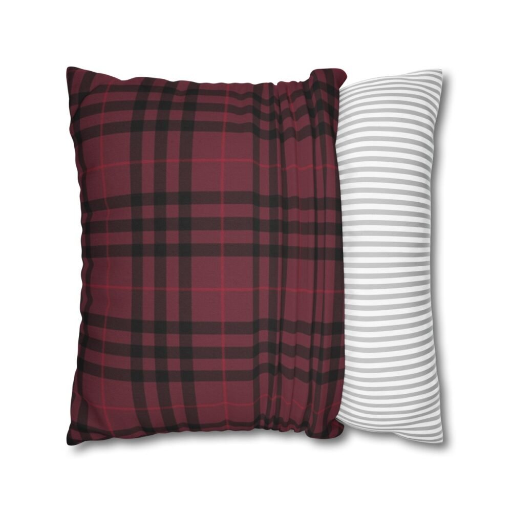 Burgundy Tartan Check Plaid Throw Pillow Covers - Image 2