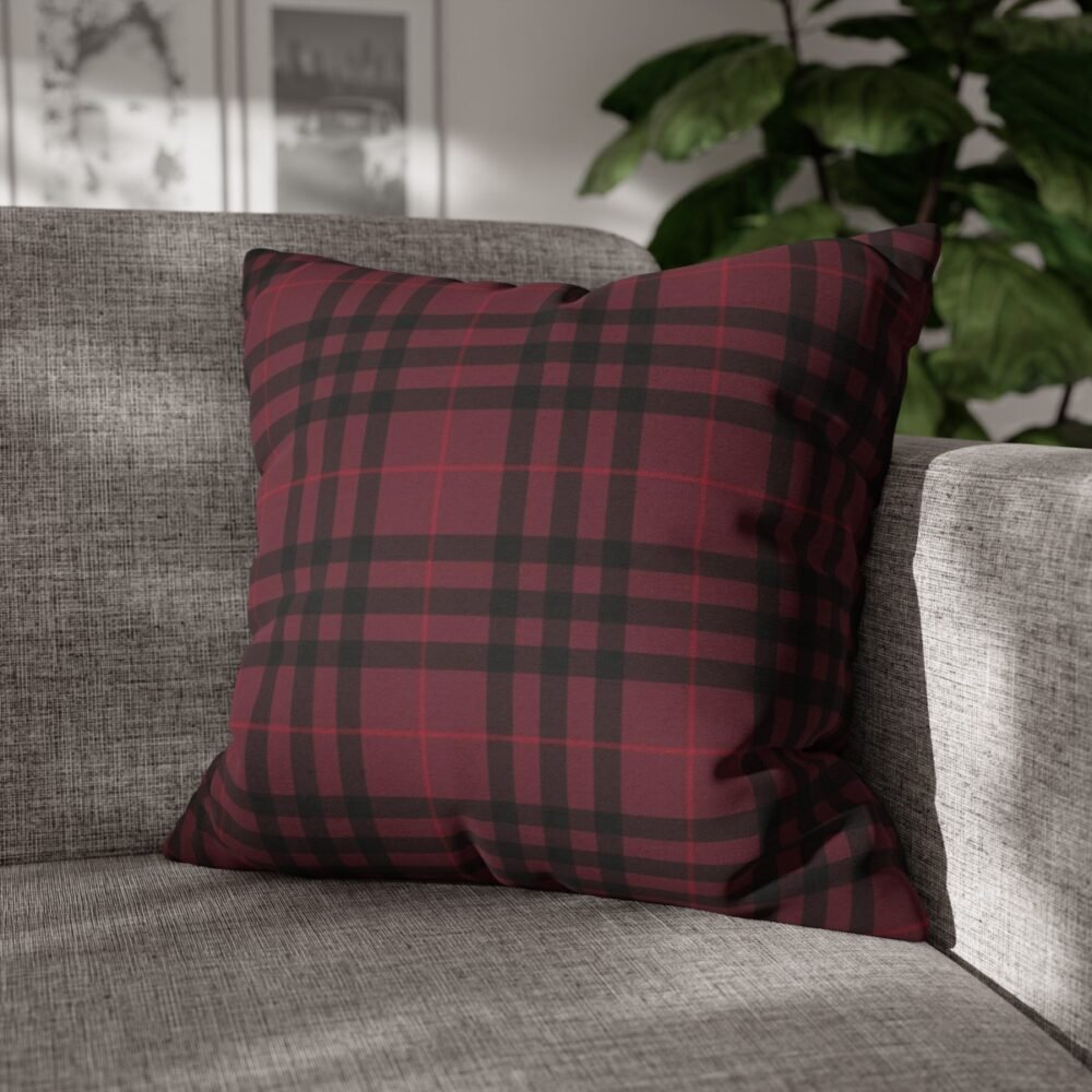 Burgundy Tartan Check Plaid Throw Pillow Covers - Image 4