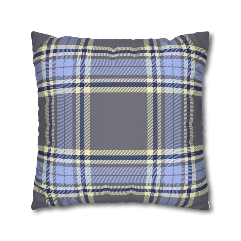 Cool Grey and Blue Plaid Throw Pillow Covers - Image 3