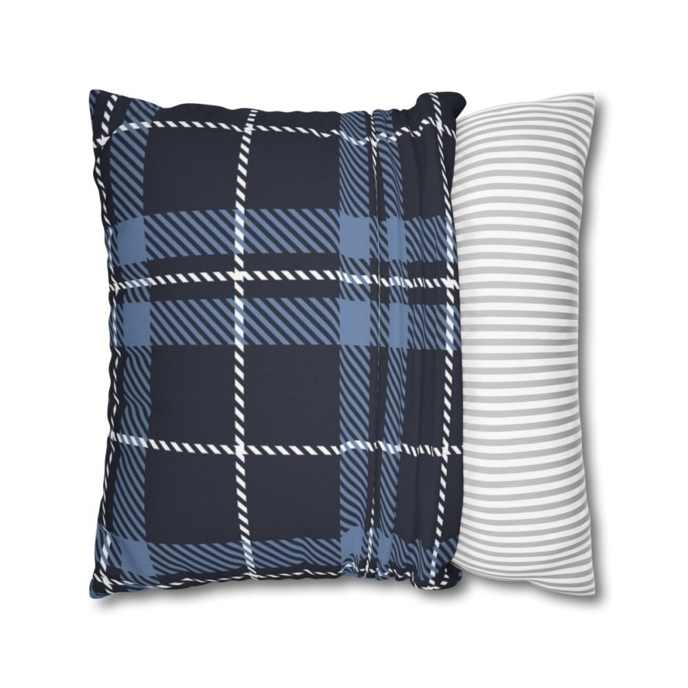 Classic Dark Blue Plaid Textured Throw Pillow Covers - Image 2