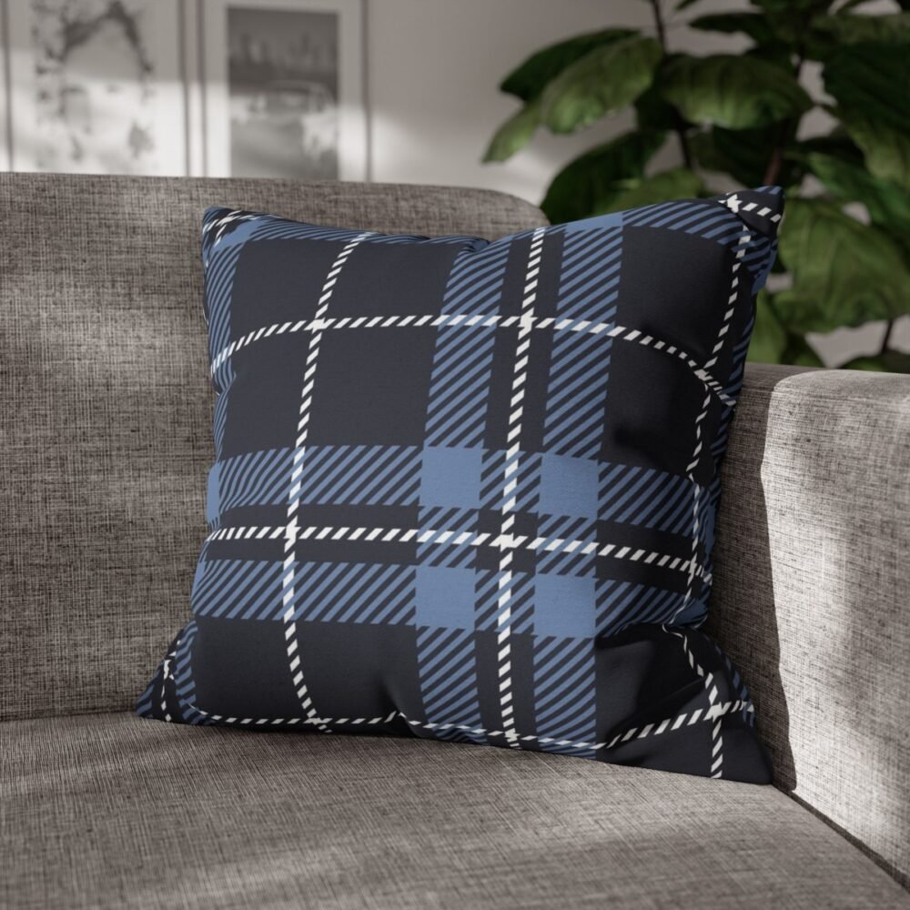 Classic Dark Blue Plaid Textured Throw Pillow Covers - Image 4