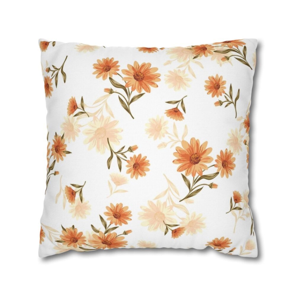 Pretty Orange Daisy Flowers Print Throw Pillow Covers