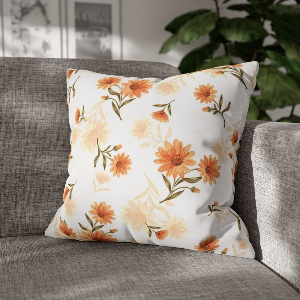 Pretty Orange Daisy Flowers Print Throw Pillow Covers - Image 4
