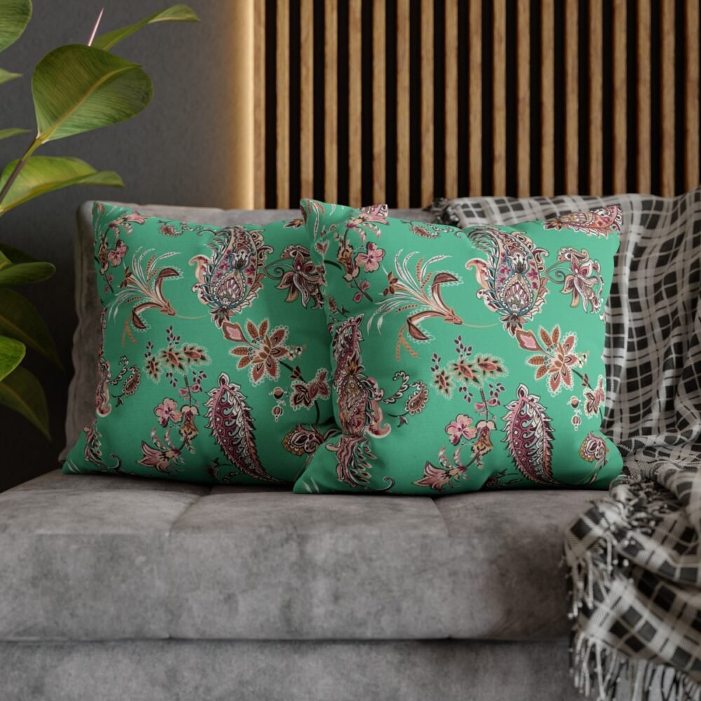 Beautiful Cashmere Paisley Mint Green Throw Pillow Covers - Image 5