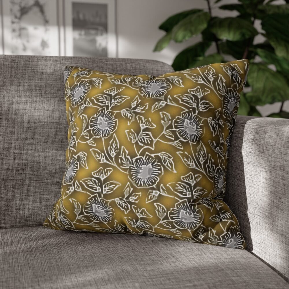 Yellow Damask Flower Print Throw Pillow Covers - Image 4