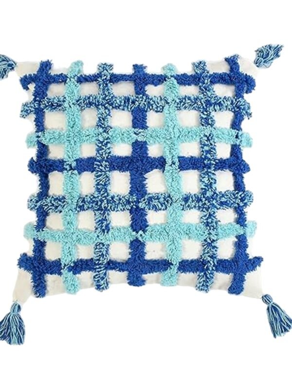 Blue Checkered Boho Pillow