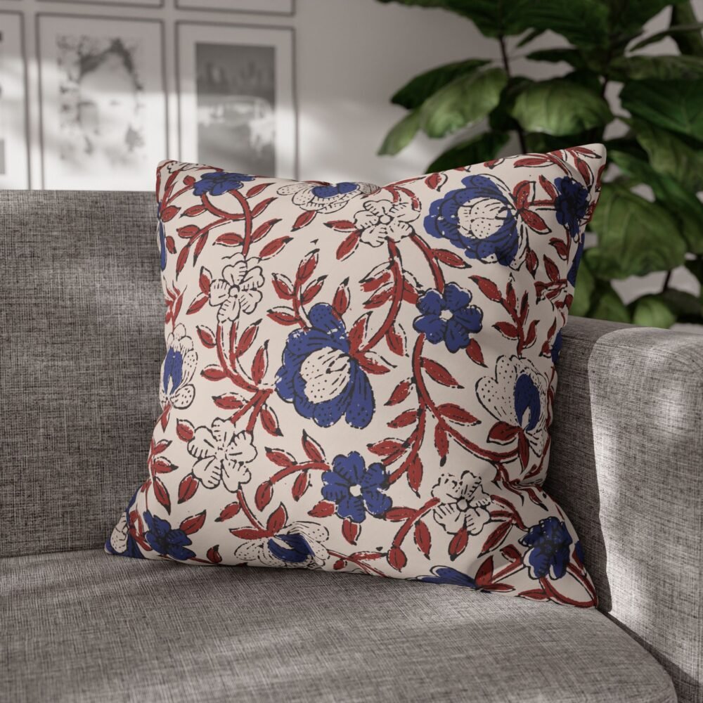 Blue n Red Ajrakh Digital Block Print Floral Euro Pillow Covers - Image 5
