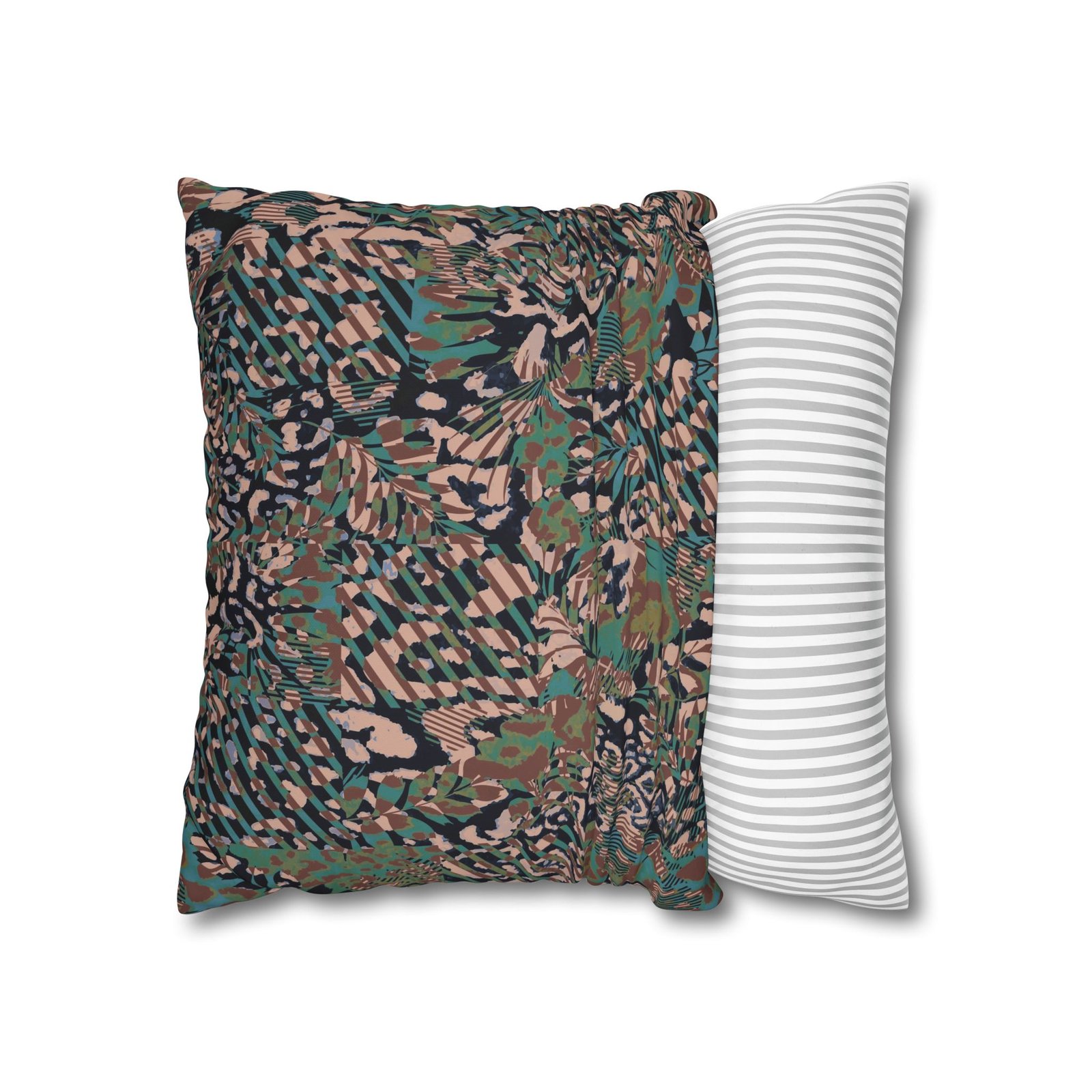 Mixed Leopard Animal Print Brown n Green Square Pillow Covers - Image 16