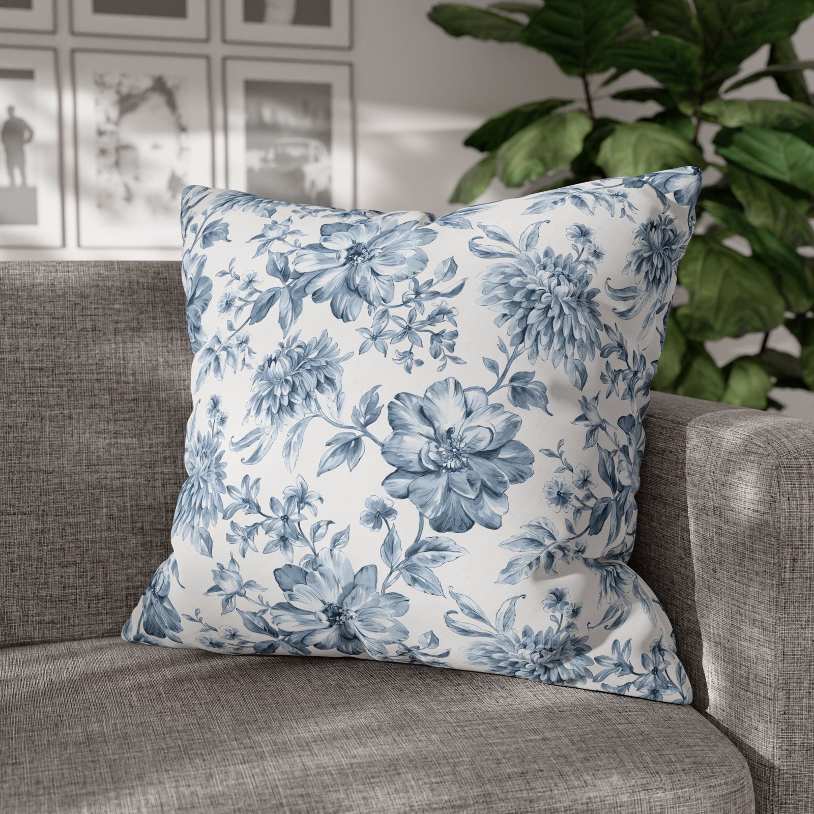 Beautiful Blue and White Digital Floral Print Pillow Euro Shams - Image 4