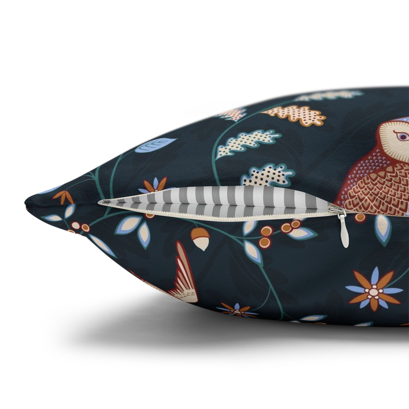 William Morris Style Floral n Birds Print on Dark Blue Euro Shams - Image 3