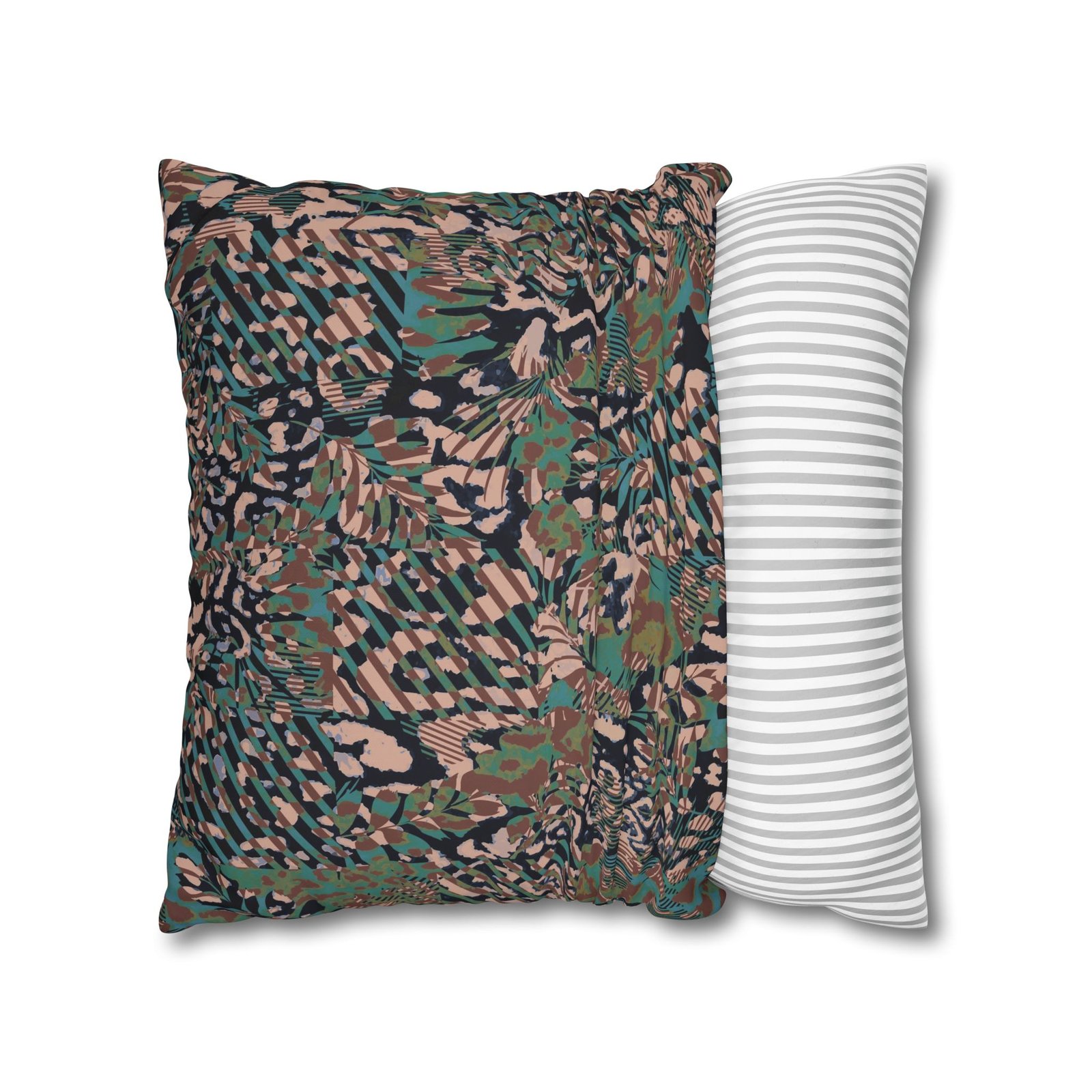 Mixed Leopard Animal Print Brown n Green Square Pillow Covers - Image 25