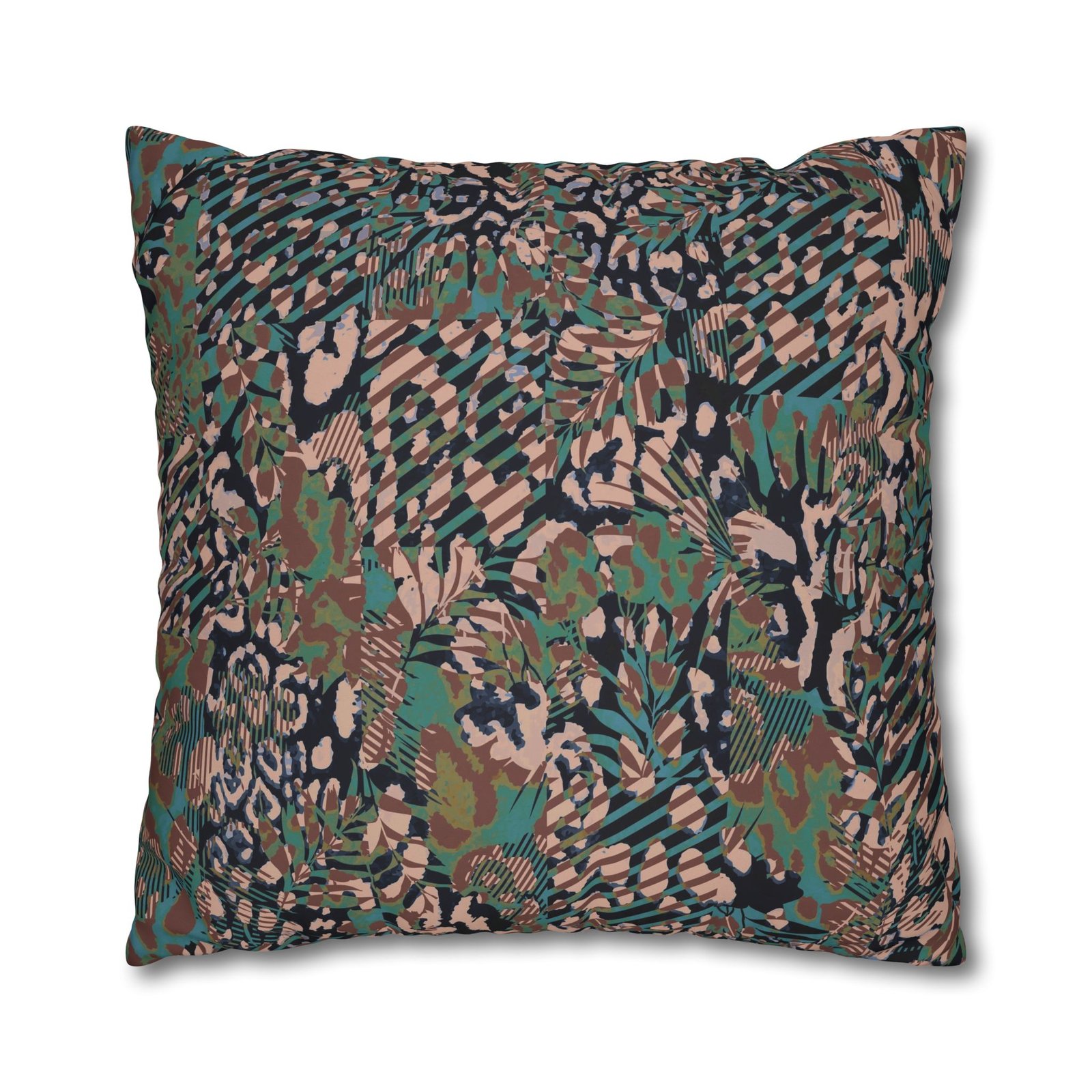 Mixed Leopard Animal Print Brown n Green Square Pillow Covers - Image 3