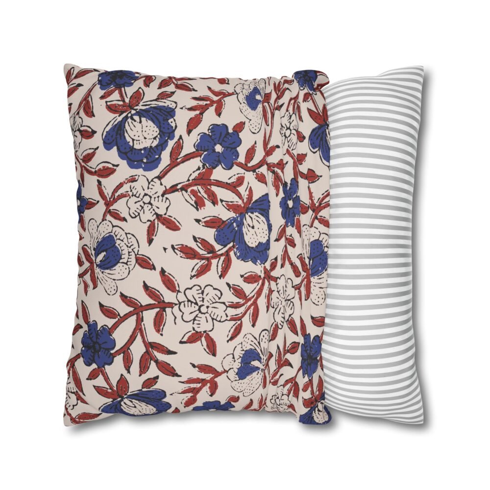 Blue n Red Ajrakh Digital Block Print Floral Euro Pillow Covers - Image 3