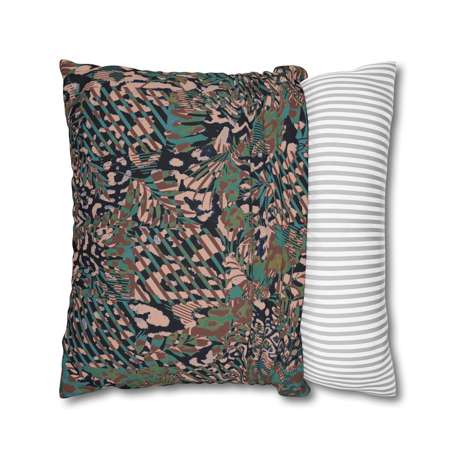 Mixed Leopard Animal Print Brown n Green Square Pillow Covers - Image 30