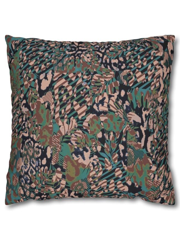 Mixed Leopard Animal Print Brown n Green Square Pillow Covers - 20" × 20"