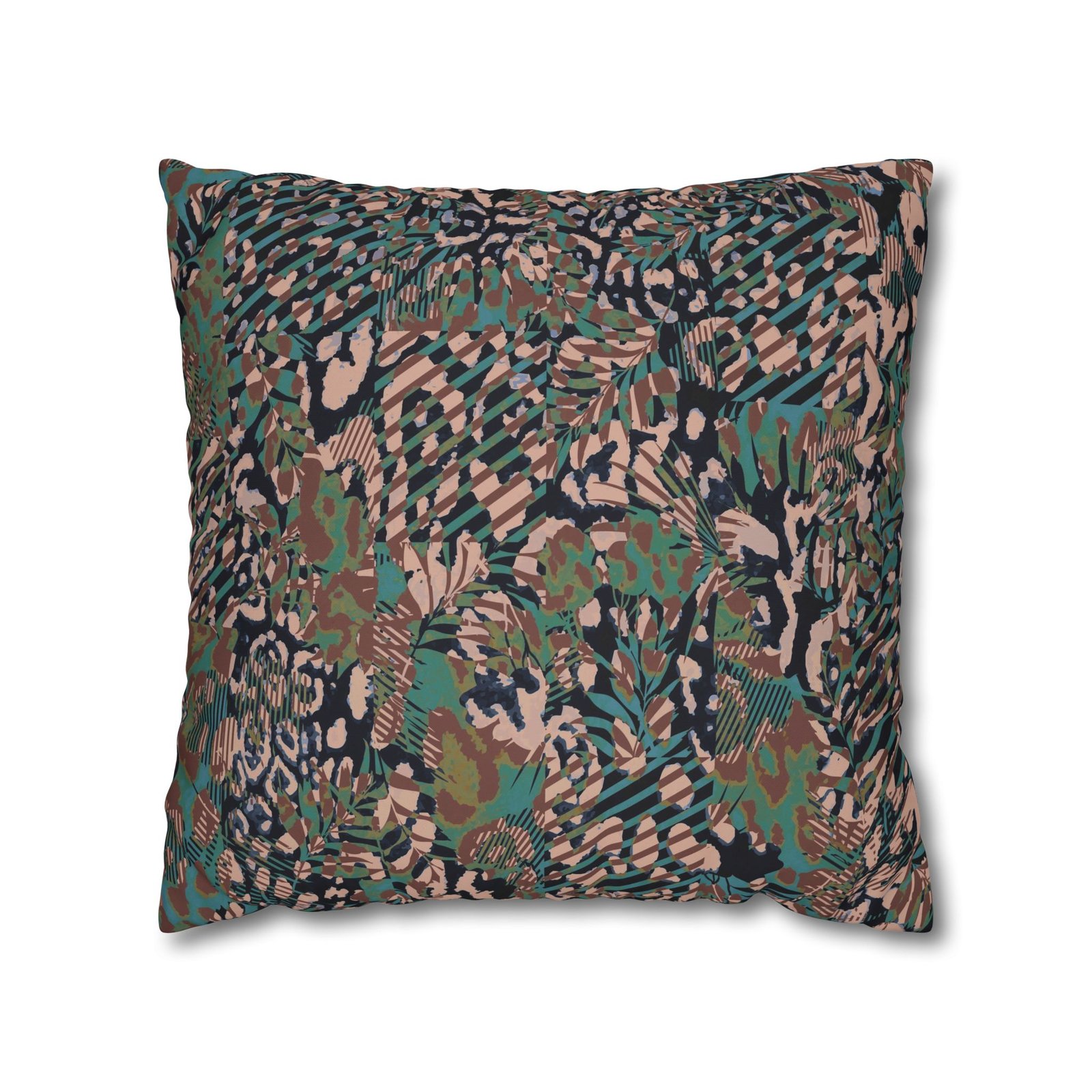 Mixed Leopard Animal Print Brown n Green Square Pillow Covers - Image 22