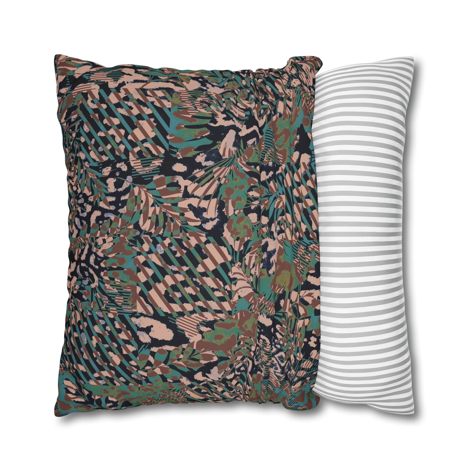 Mixed Leopard Animal Print Brown n Green Square Pillow Covers - Image 4