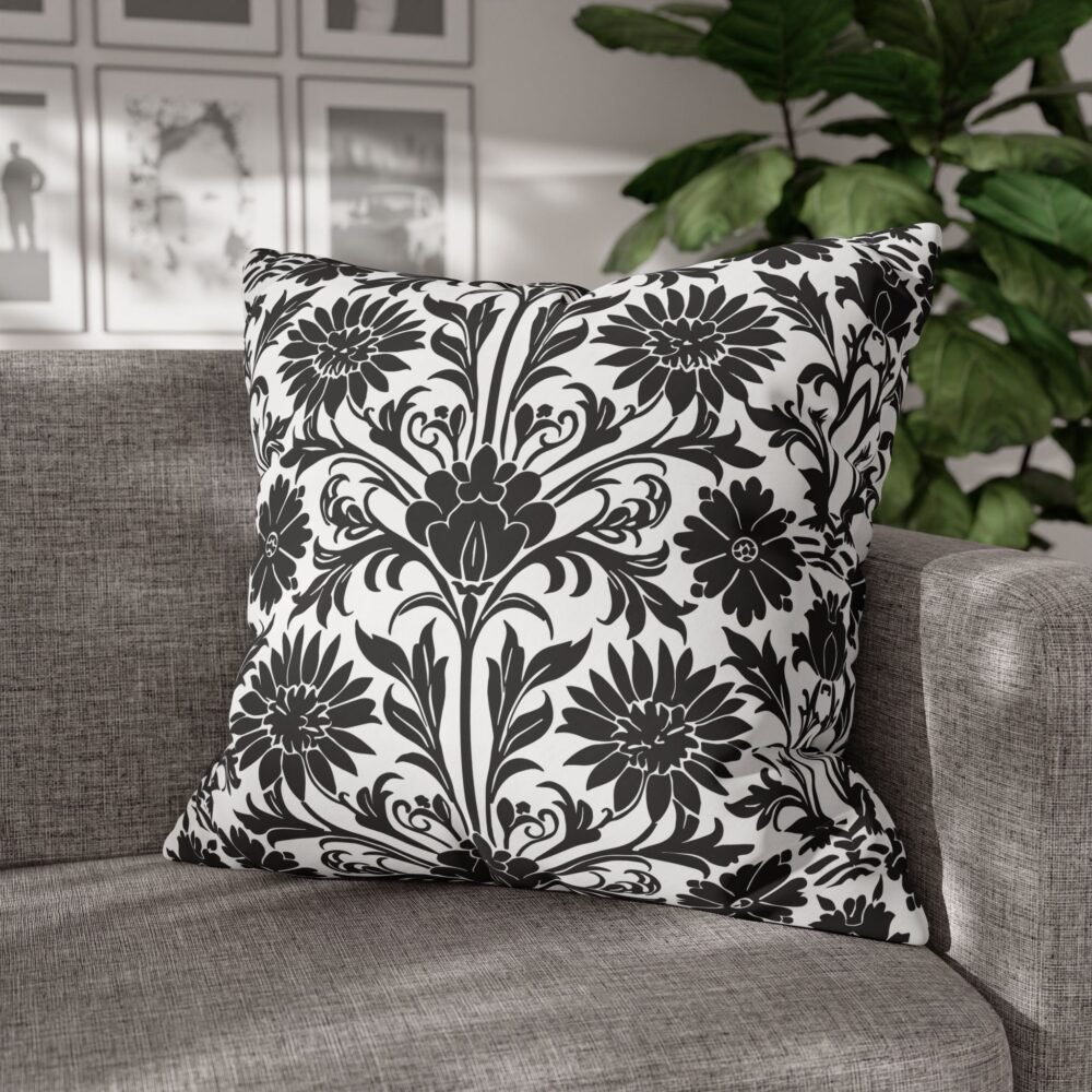 Beautiful Damask Floral Print Black and White Bed Euro Shams - Image 5
