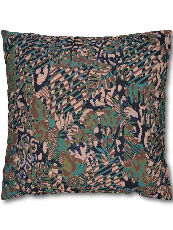 Mixed Leopard Animal Print Brown n Green Square Pillow Covers - 24" × 24"