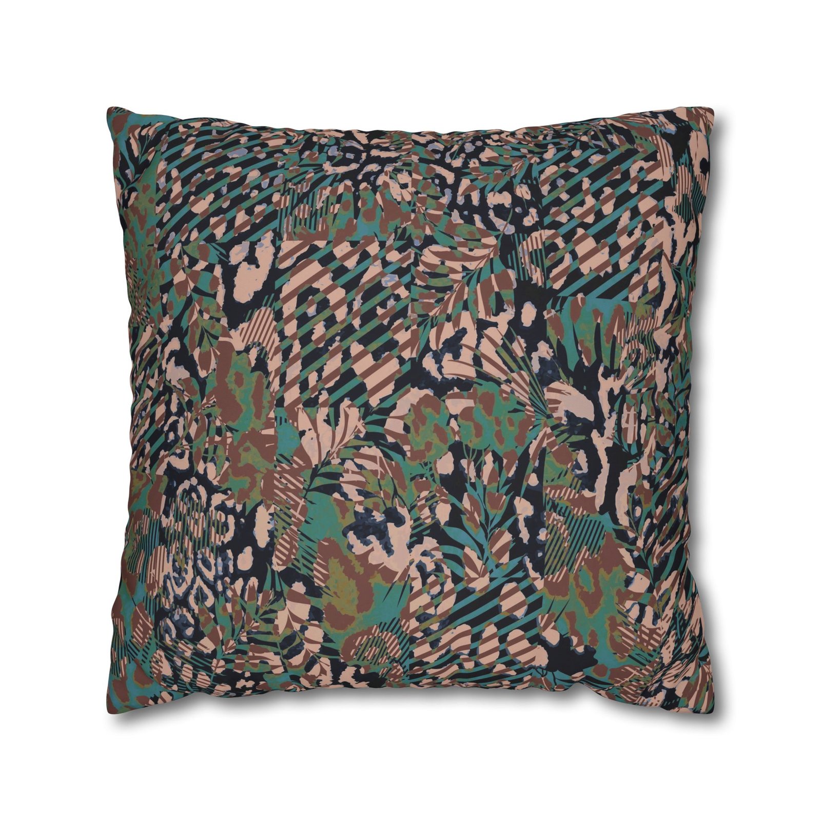 Mixed Leopard Animal Print Brown n Green Square Pillow Covers - Image 29