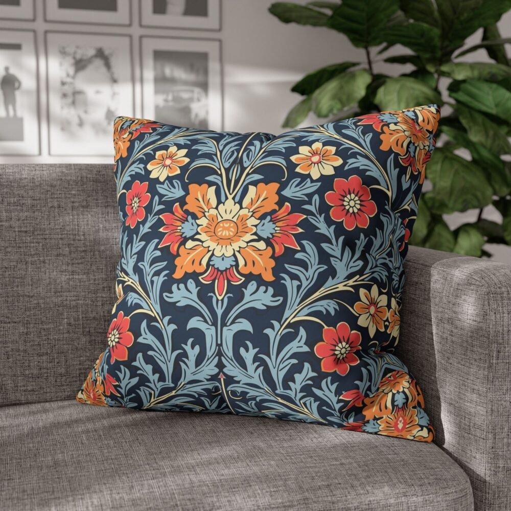 Classic William Morris Floral Print on Dark Blue Pillow Euro Shams - Image 4