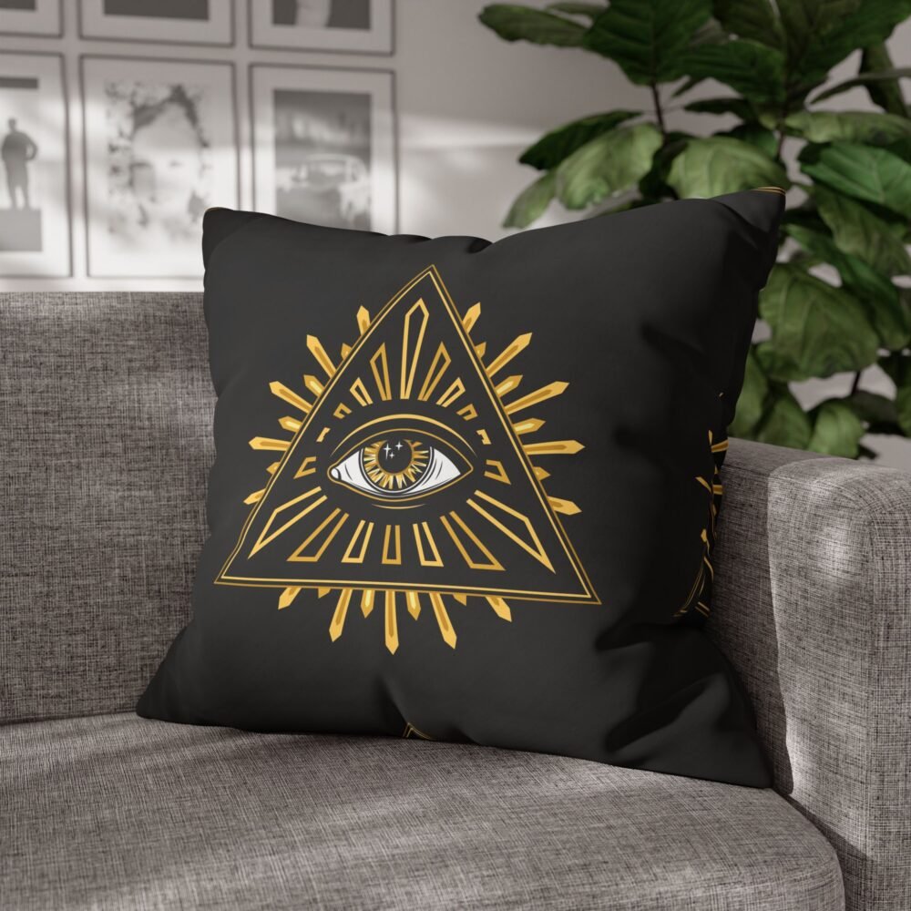 Printed Illuminati Pyramid Symbol Eye Black Pillow Euro Shams - Image 4