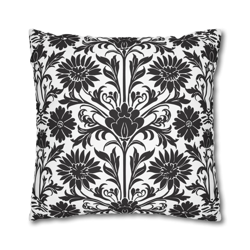 Beautiful Damask Floral Print Black and White Bed Euro Shams - Image 2