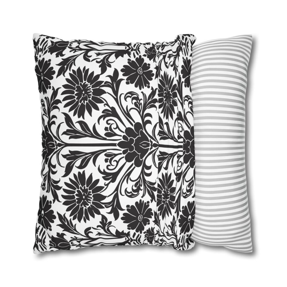 Beautiful Damask Floral Print Black and White Bed Euro Shams - Image 3