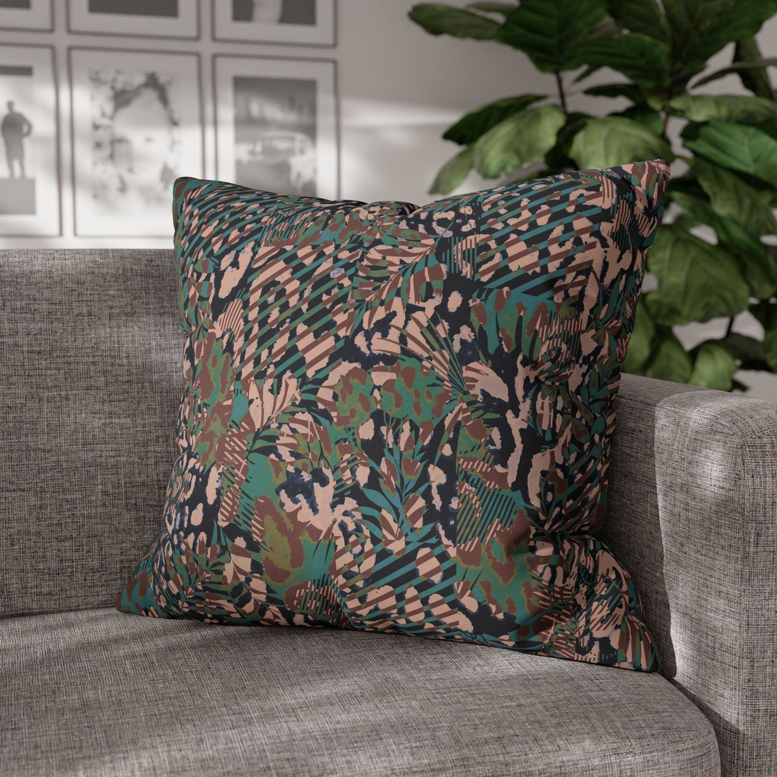 Mixed Leopard Animal Print Brown n Green Square Pillow Covers - Image 6