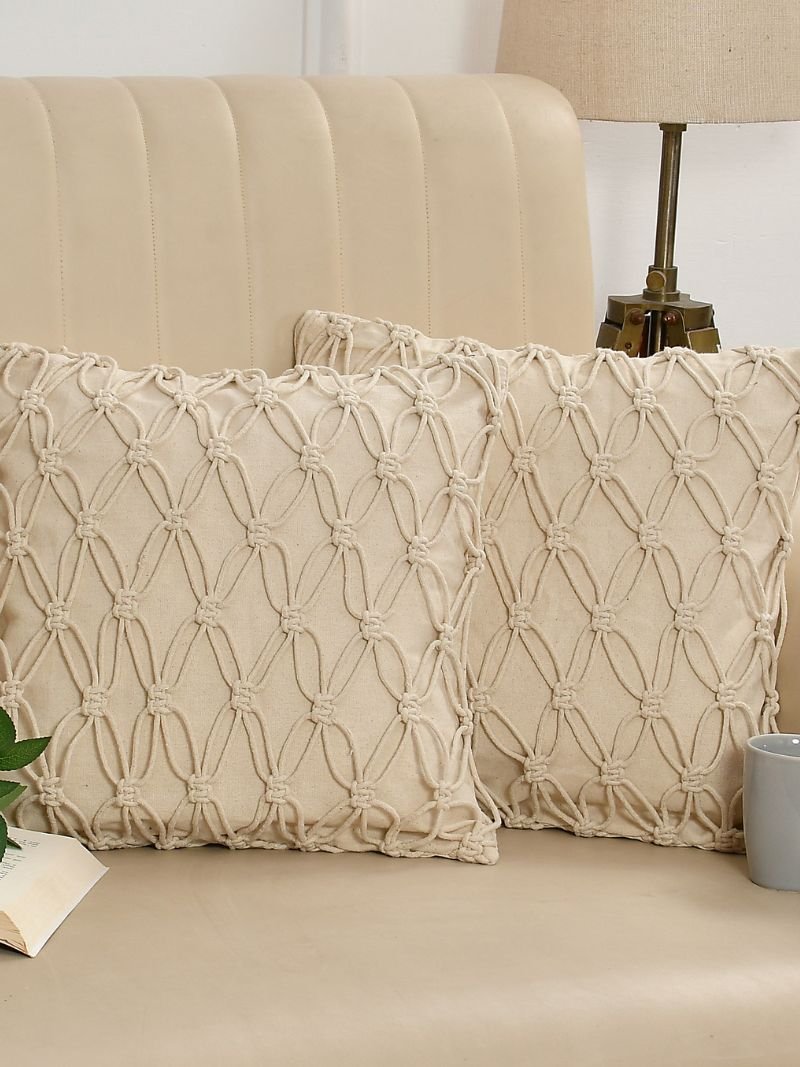 Handmade Natural White Macrame Pillow Covers 16x16 - Image 2