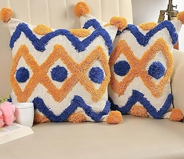 Blue n Yellow Tufted Pillow Cover