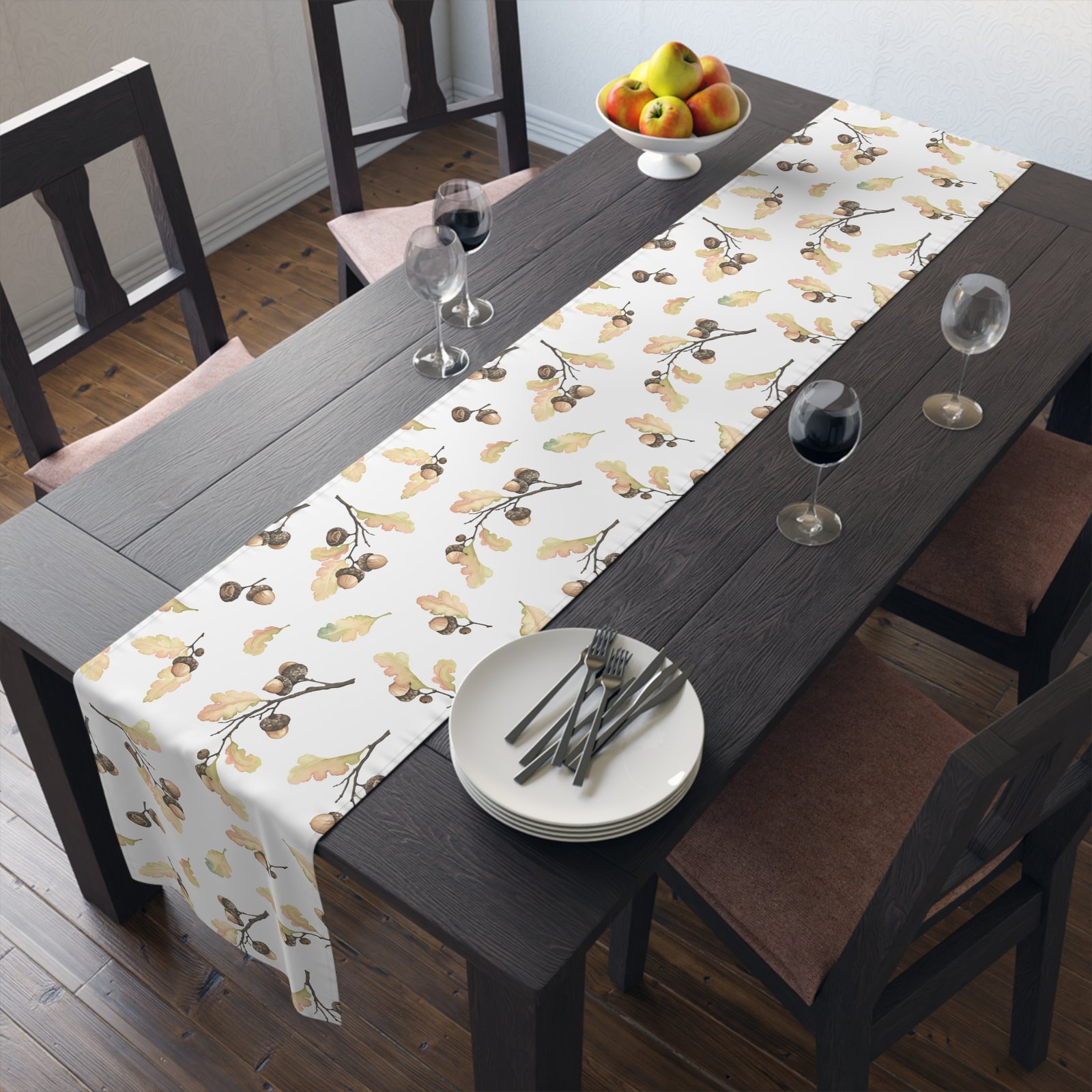 Watercolor Autumn Acorns Leaves Dining Table Runners - Image 16