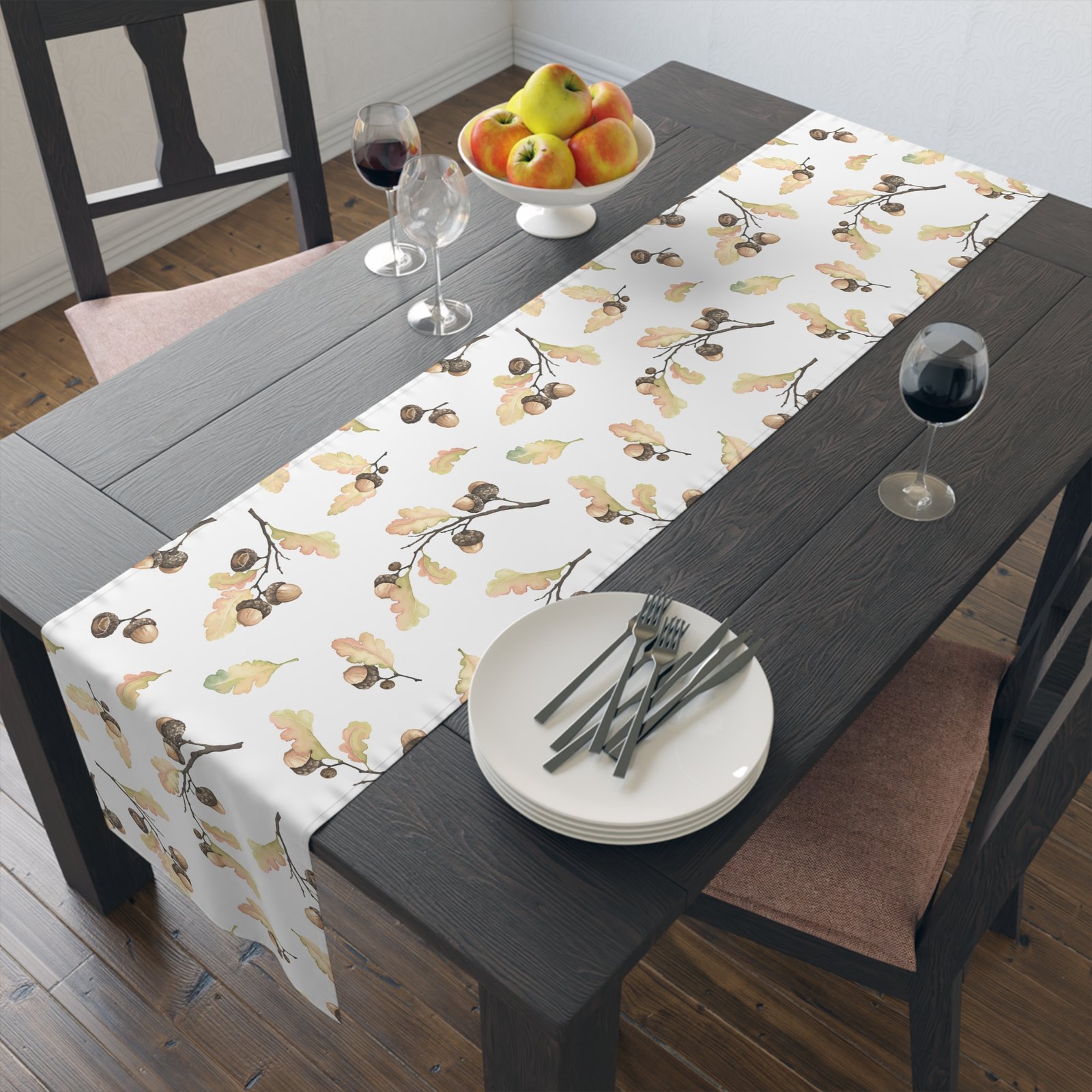 Watercolor Autumn Acorns Leaves Dining Table Runners - Image 6