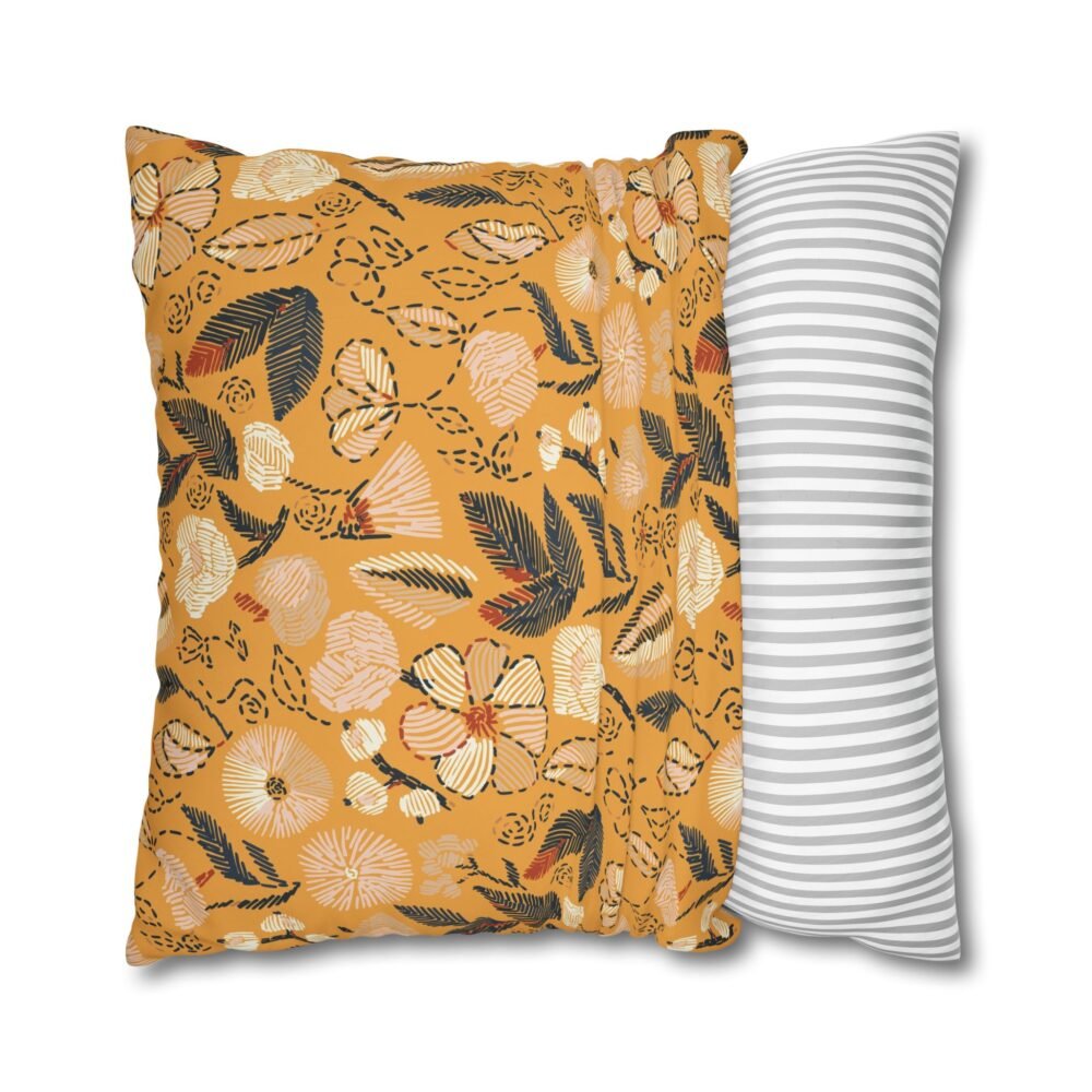 Beautiful Floral Fall Yellow Fabric Euro Pillow Covers - Image 2
