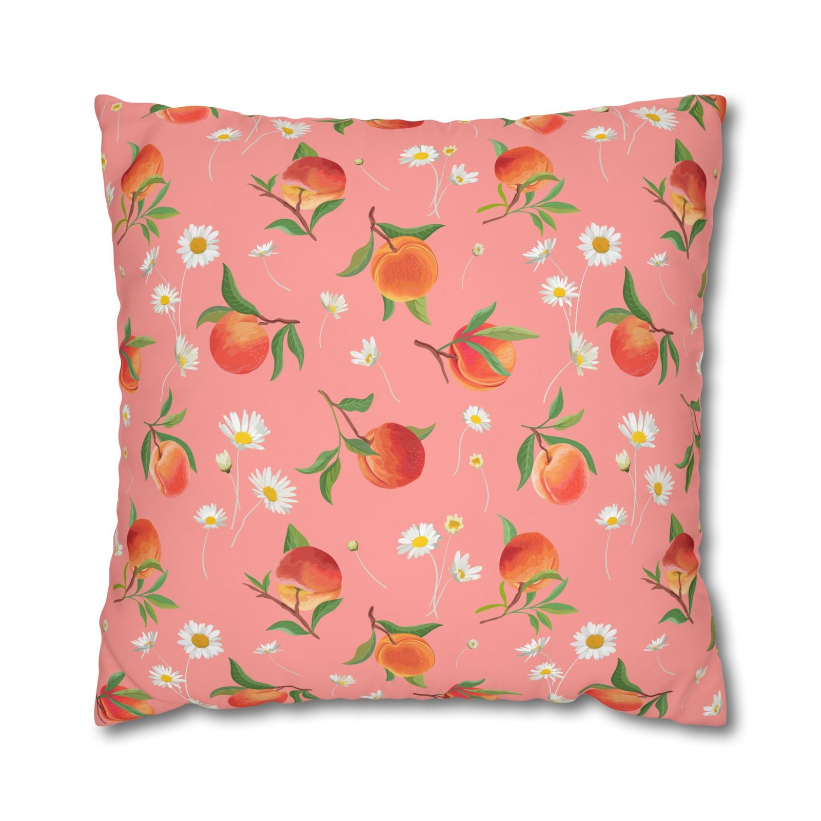 Peach Pattern with Daisy Print Pink Euro Pillow Shams