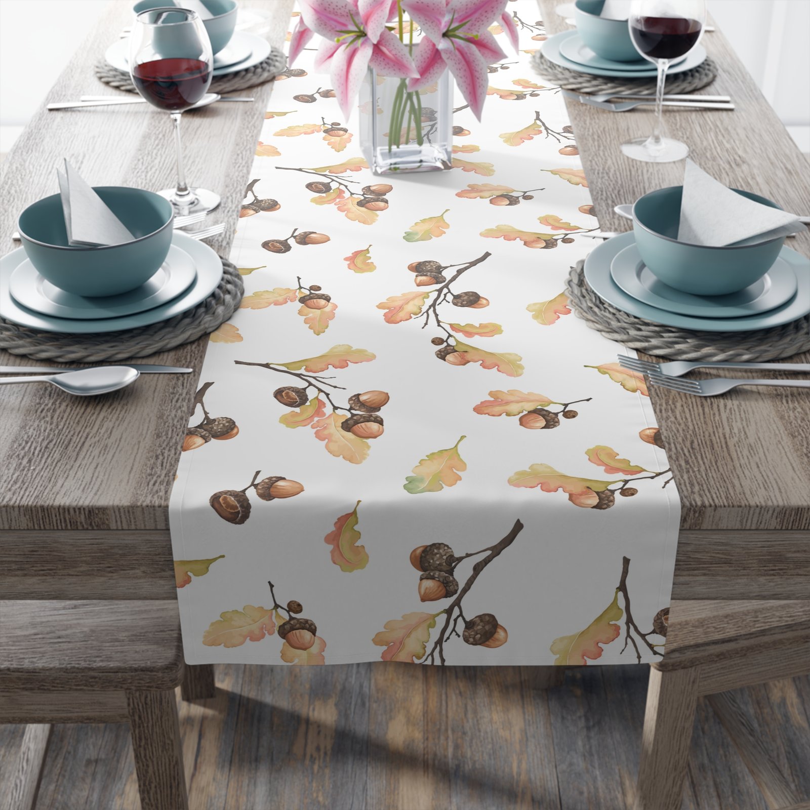 Watercolor Autumn Acorns Leaves Dining Table Runners - Image 5