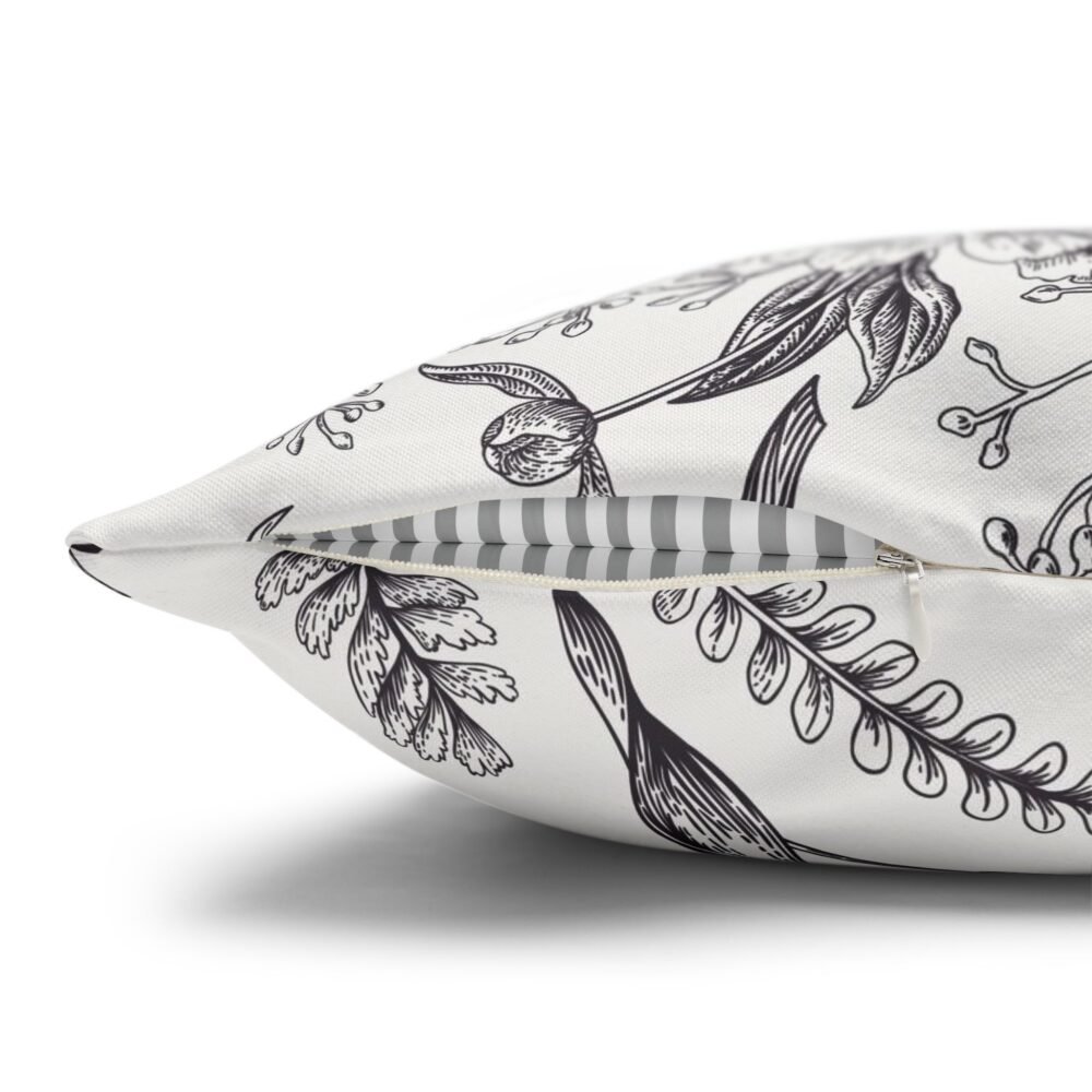 Black n White Spring Flower Print Euro Pillow Covers - Image 3
