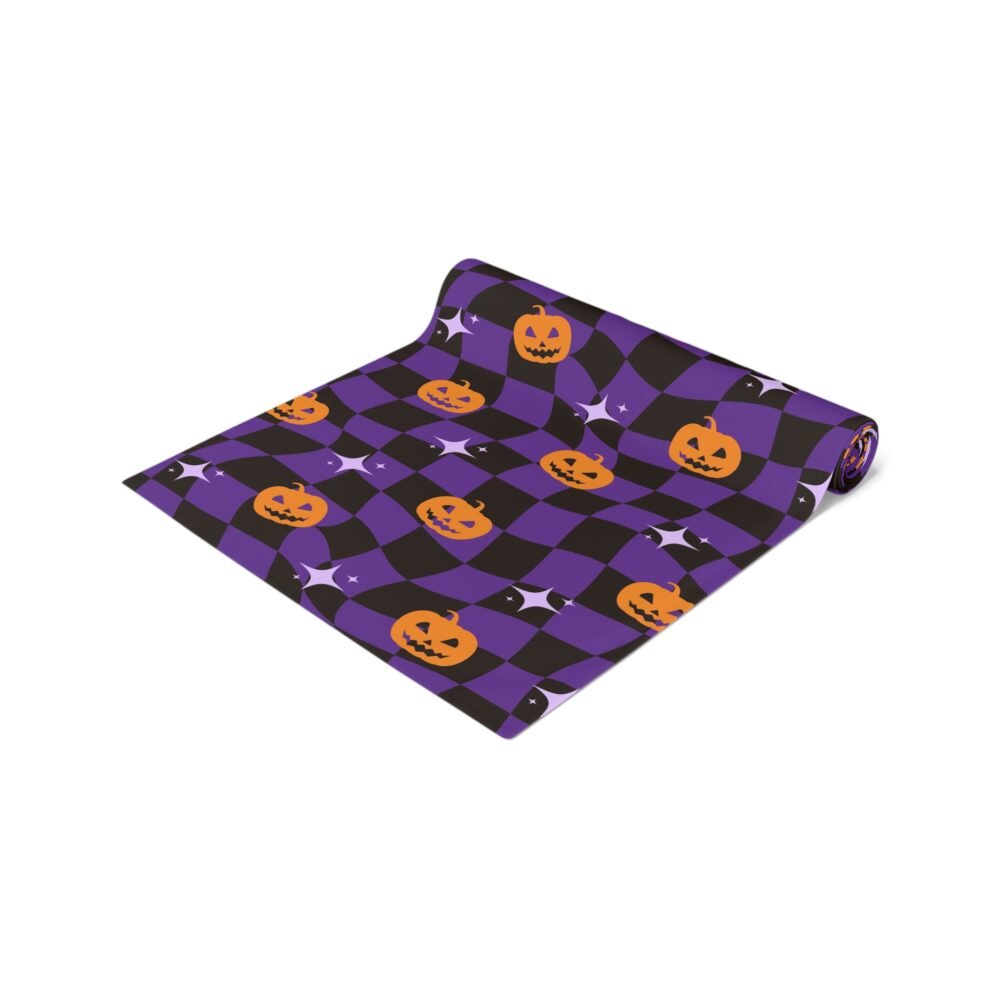 Black n Purple Halloween Distorted Checkered Table Runners - Image 18