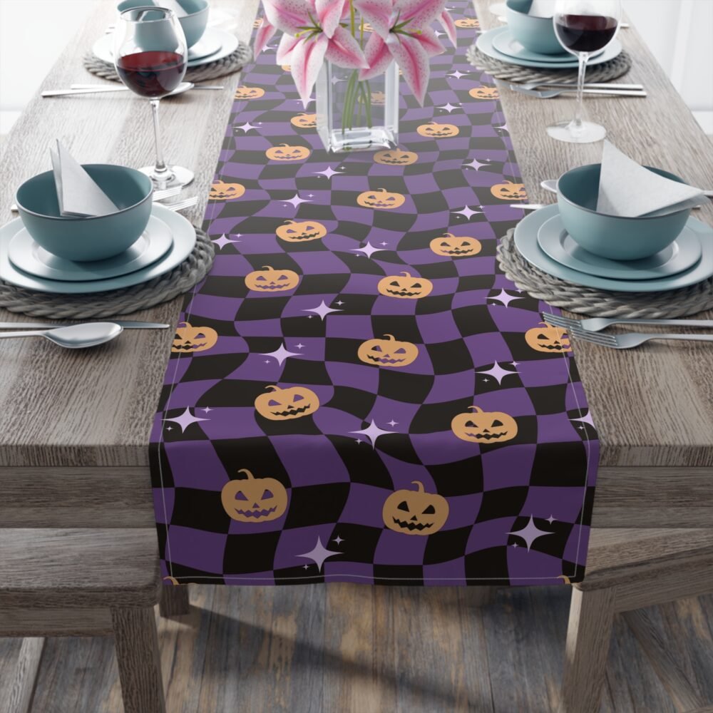 Black n Purple Halloween Distorted Checkered Table Runners - Image 10