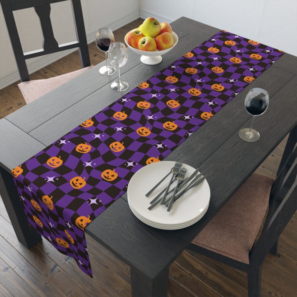 Black n Purple Halloween Distorted Checkered Table Runners