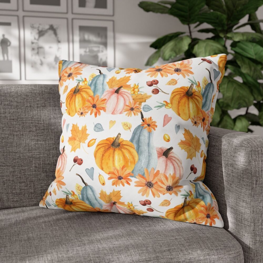 Watercolor Autumn Fall Euro Pillow Covers with Orange Pumpkins - Image 4
