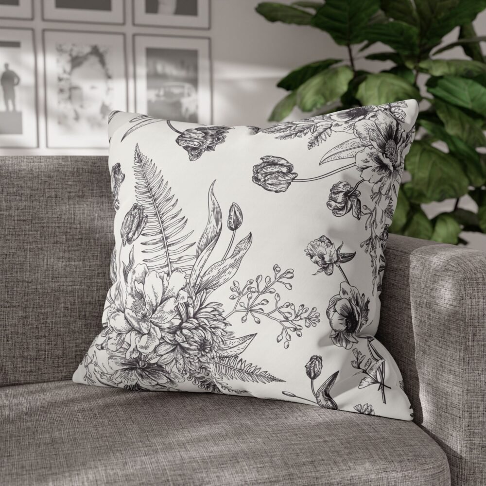 Black n White Spring Flower Print Euro Pillow Covers - Image 4