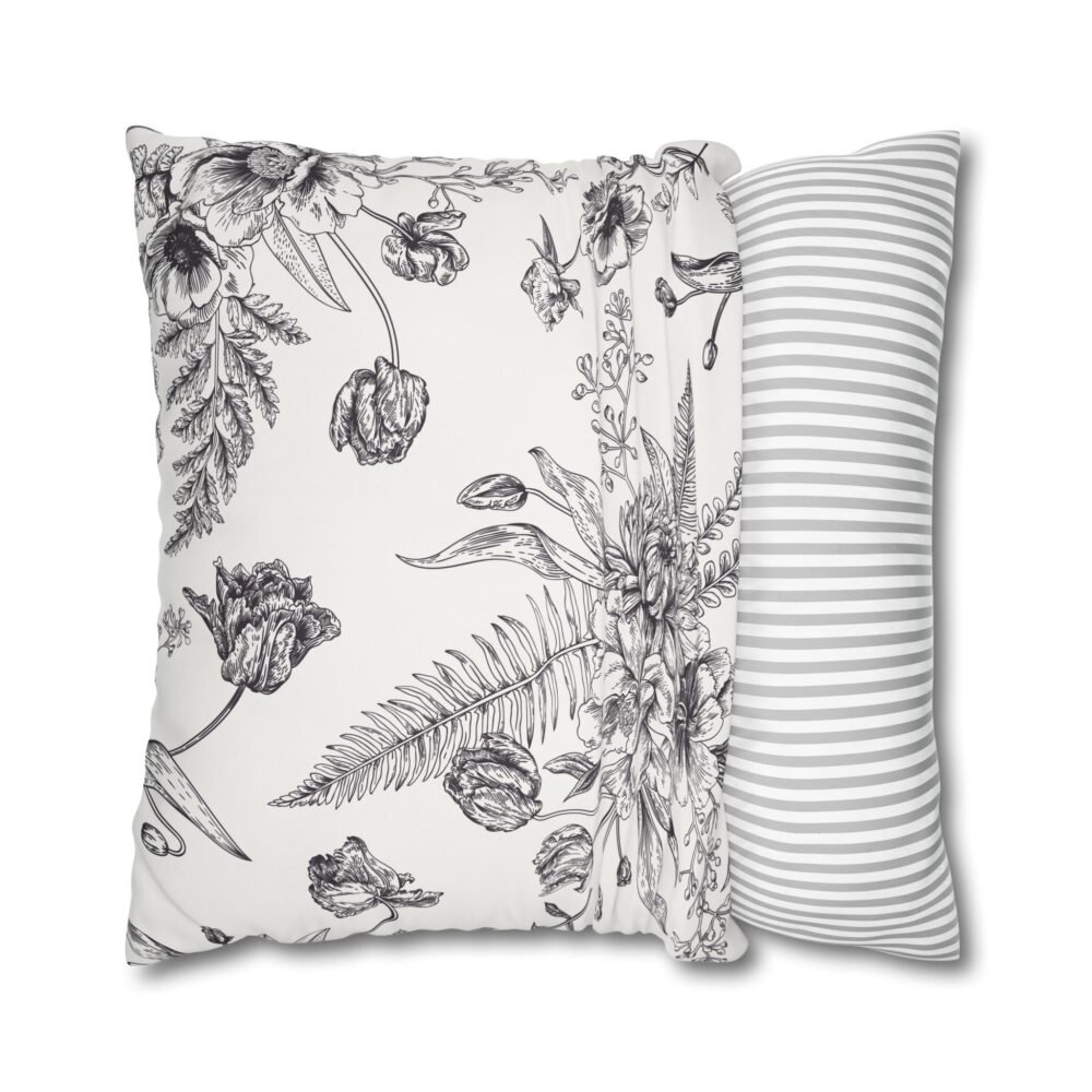 Black n White Spring Flower Print Euro Pillow Covers - Image 2
