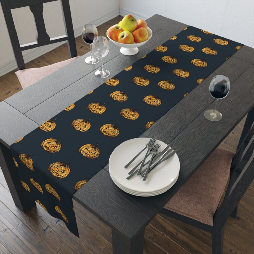 Halloween Pumpkin Print on Dark Blue Table Runners - Image 10