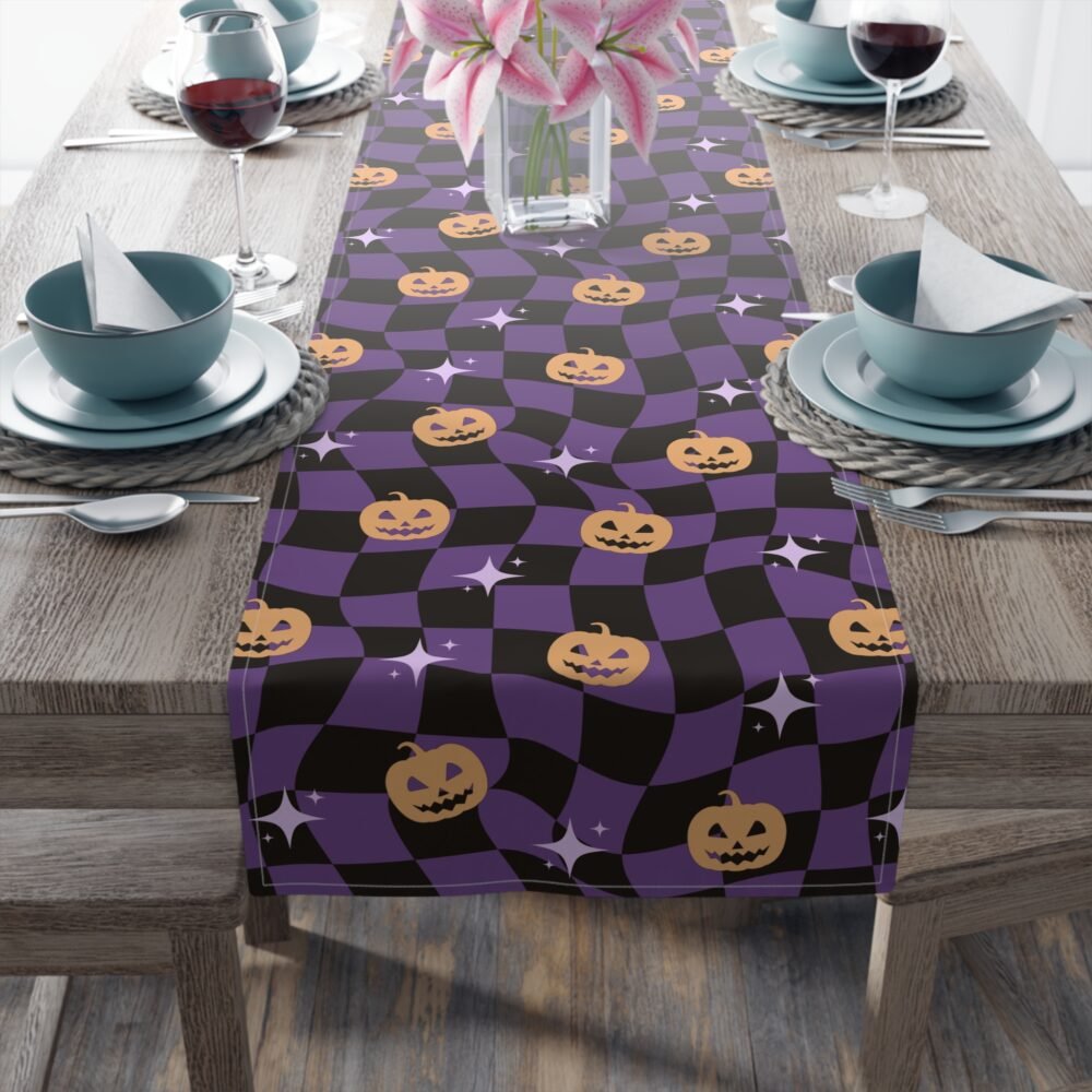 Black n Purple Halloween Distorted Checkered Table Runners - Image 15