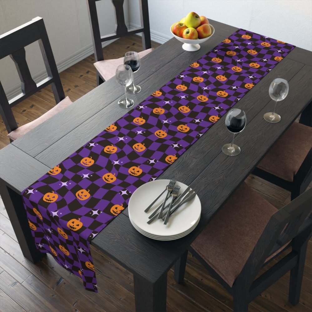 Black n Purple Halloween Distorted Checkered Table Runners - Image 16