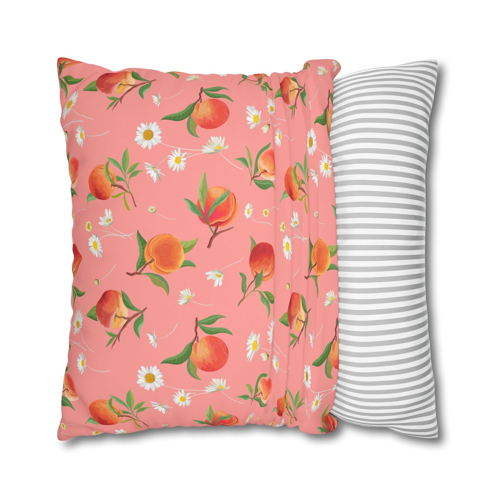 Peach Pattern with Daisy Print Pink Euro Pillow Shams - Image 2