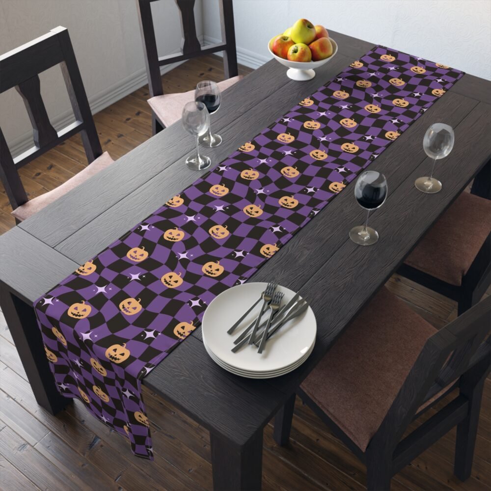 Black n Purple Halloween Distorted Checkered Table Runners - Image 11