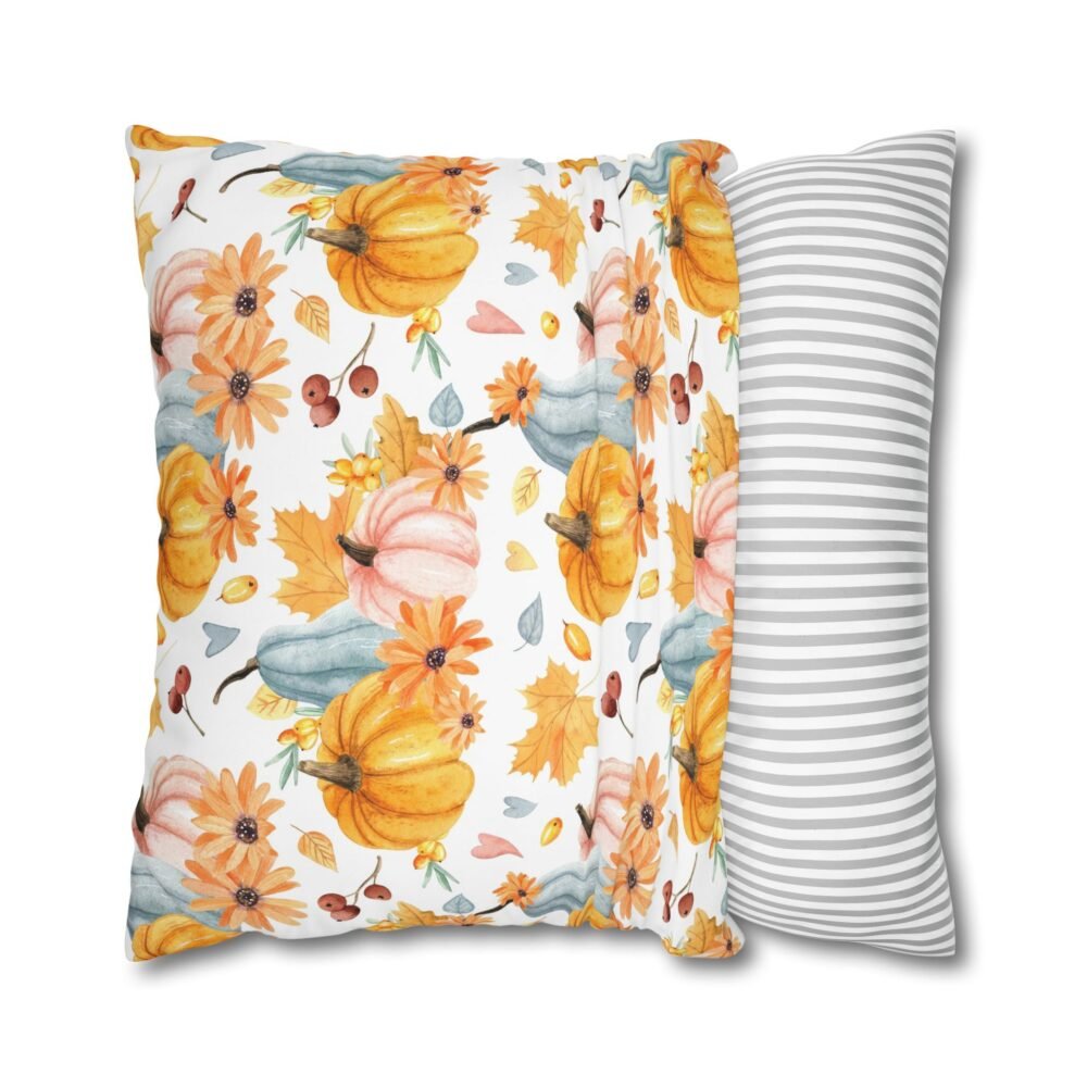 Watercolor Autumn Fall Euro Pillow Covers with Orange Pumpkins - Image 2