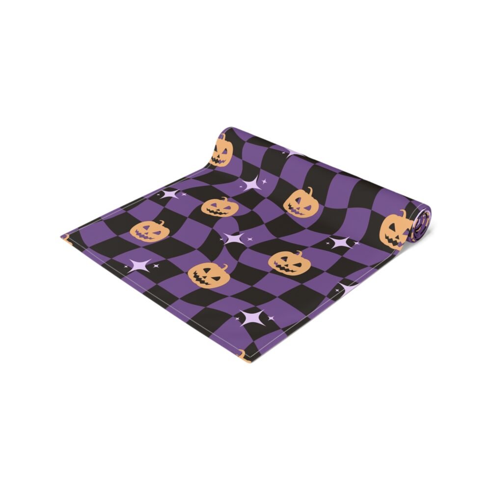 Black n Purple Halloween Distorted Checkered Table Runners - Image 8